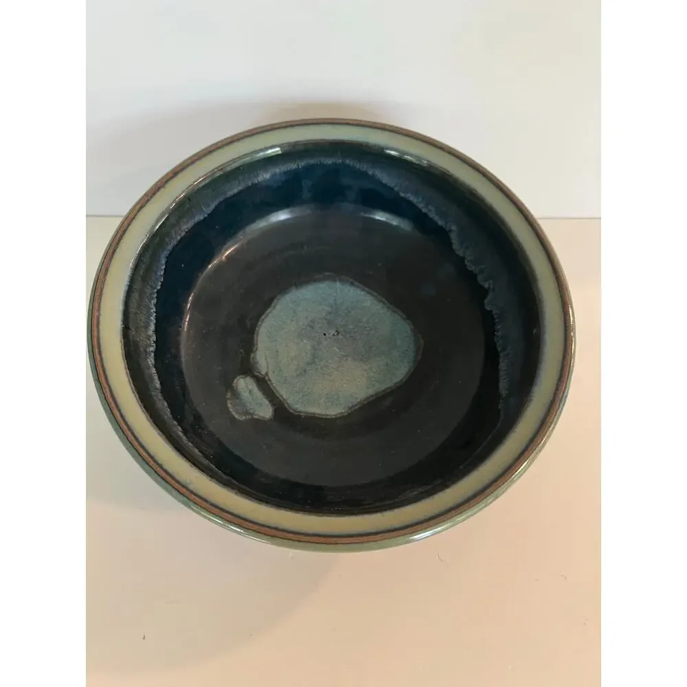 Vintage Signed Abreu's Studio Glazed Pottery Decorative Serving Bowl Blue JL